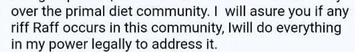Message crop where Phoenix says he will do everything in his power legally to address any riff raff in the community.
